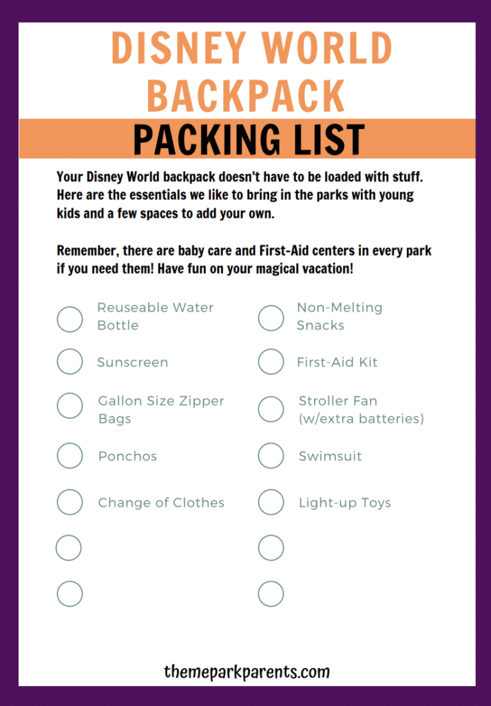 Disney world backpack checklist hotsell