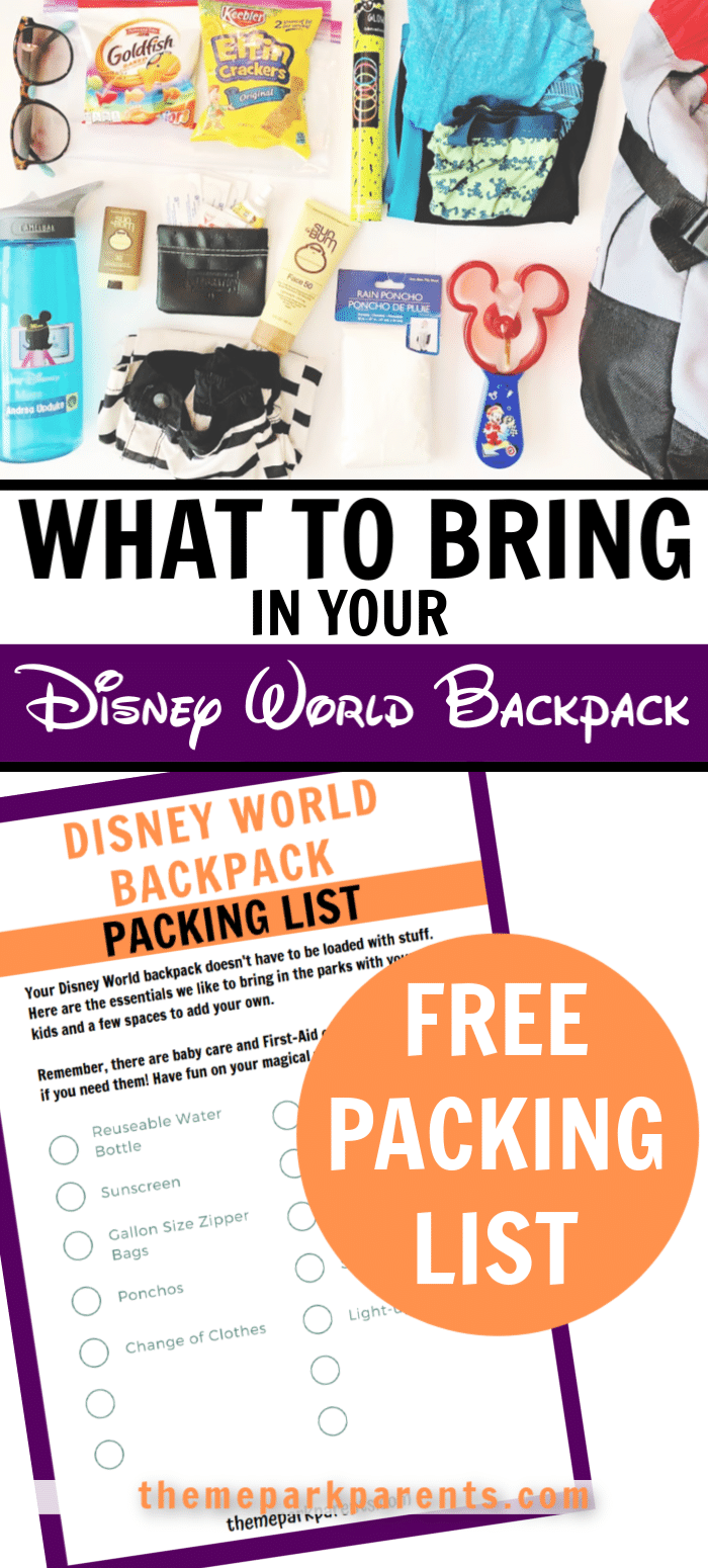 Pin image for what to pack in walt disney world backpack for a day in the parks