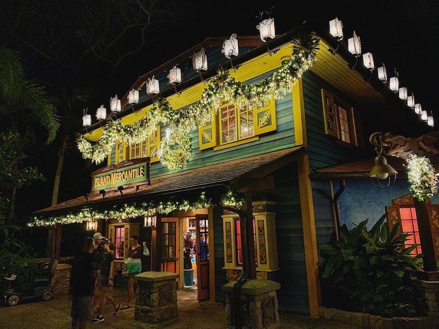 Island Mercantile with holiday lanterns